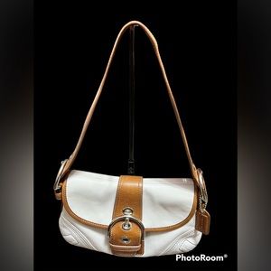 Coach Y2K Soho White and Tan Leather Shoulder Bag